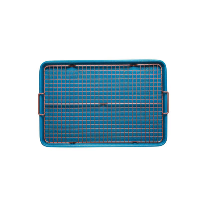 CasaWare 3pc Ultimate Commercial Weight 15 x 10 x 1-inch Cookie Sheet/Cooling Grid/Silicone Mat Bakeware Set (Blue Granite) - CookCave