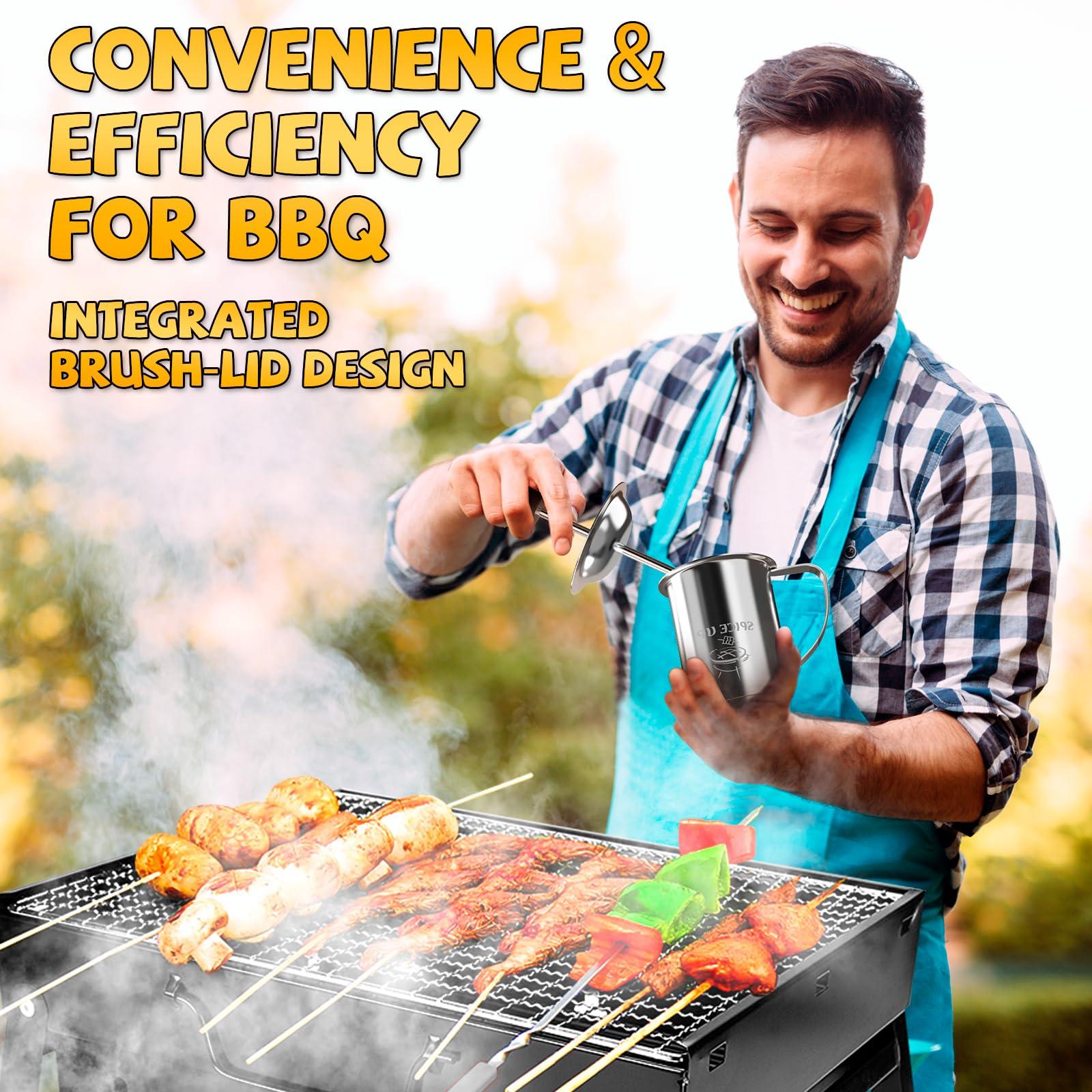 Grilling Accessories Men Women Gifts - BBQ Baster Brush and Sauce Basting Pot Set Christmas Stocking Stuffers Dad Mom Him Grandparents Chef Tools Smoker Unique Cooking Gadgets Kitchen Essentials - CookCave