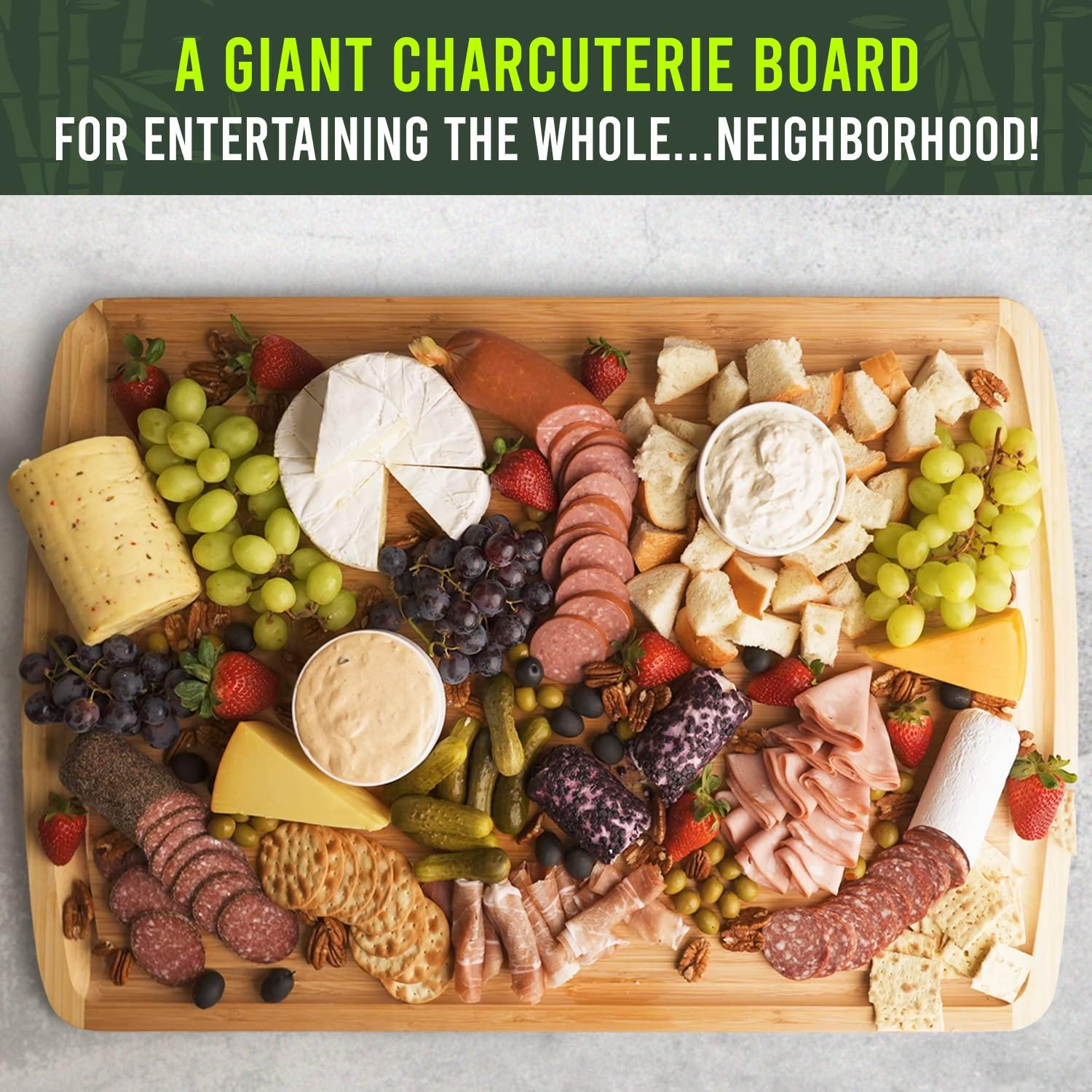 GREENER CHEF 30 Inch 3XL Extra Large Cutting Board with Lifetime Replacements - Oversized Bamboo Stove Top Cover Noodle Board - Wooden Meat Cutting Board - Turkey Carving Board - Charcuterie Board - CookCave