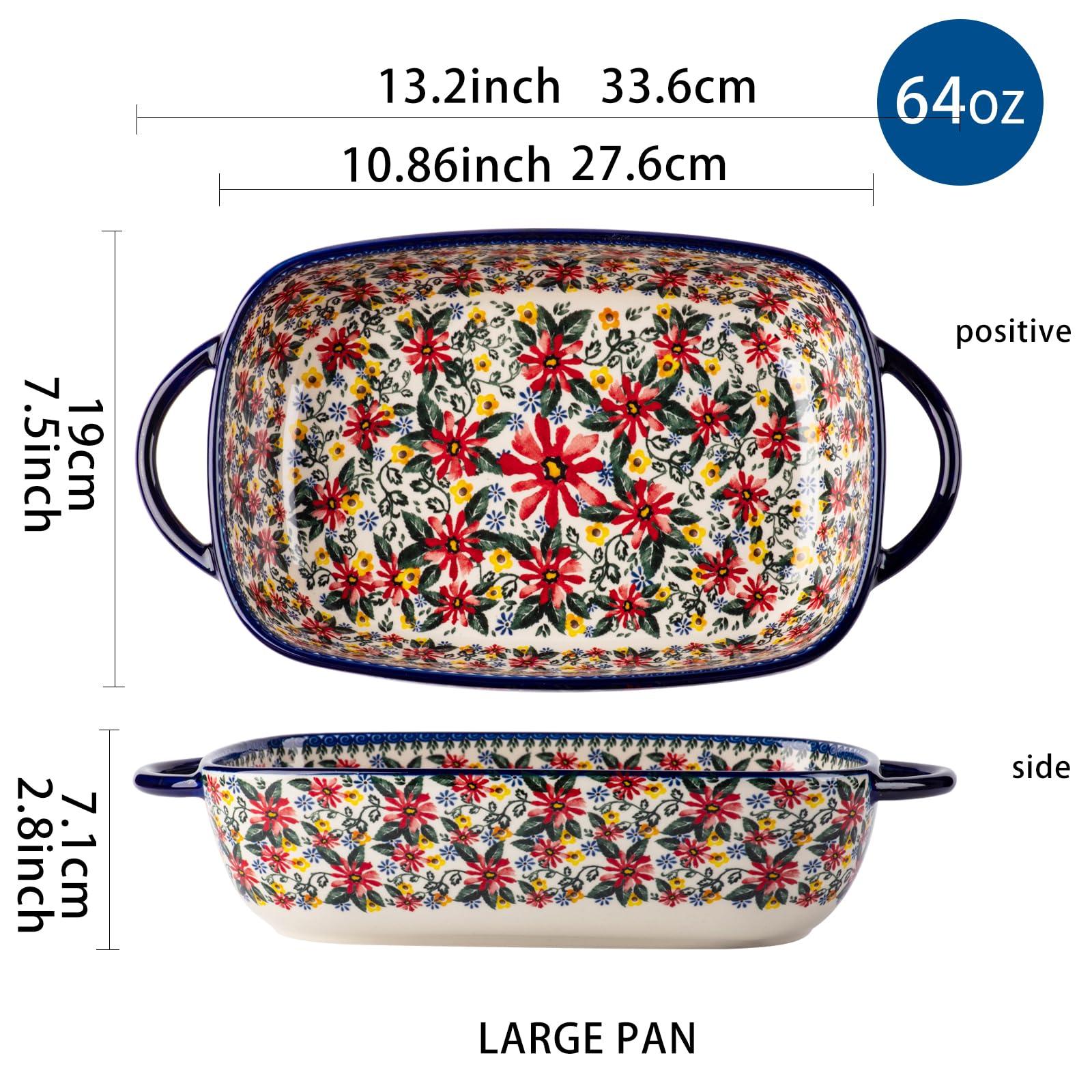 ONECCI Baking Dish Ceramic Baking Pan Blue Casserole Dish Rectangular Baking Set 2pcs Bakeware Sets Lasagna Pan Baking Dishes for oven (Exotic Daisy) - CookCave