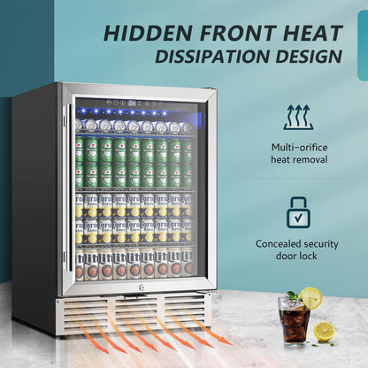 EUHOMY 24 Inch Beverage Refrigerator, 180 Can Built-in or Freestanding Beverage Cooler, Under Counter Beer Fridge with Glass Door for Soda, Water, Wine - For Kitchen, Bar or Office. - CookCave