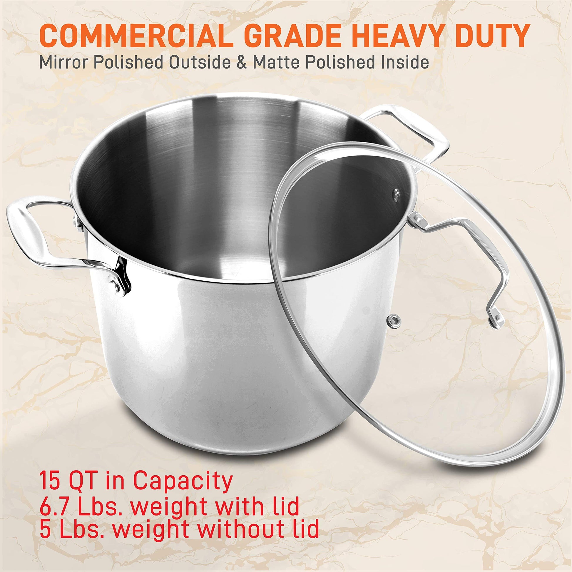 NutriChef Stainless Steel Stock Pot-18/8 Food Grade Heavy Duty Induction-Large, Stew, Simmering, Soup See Through Lid, Dishwasher Safe NCSP16, 15 Quart Pot - CookCave