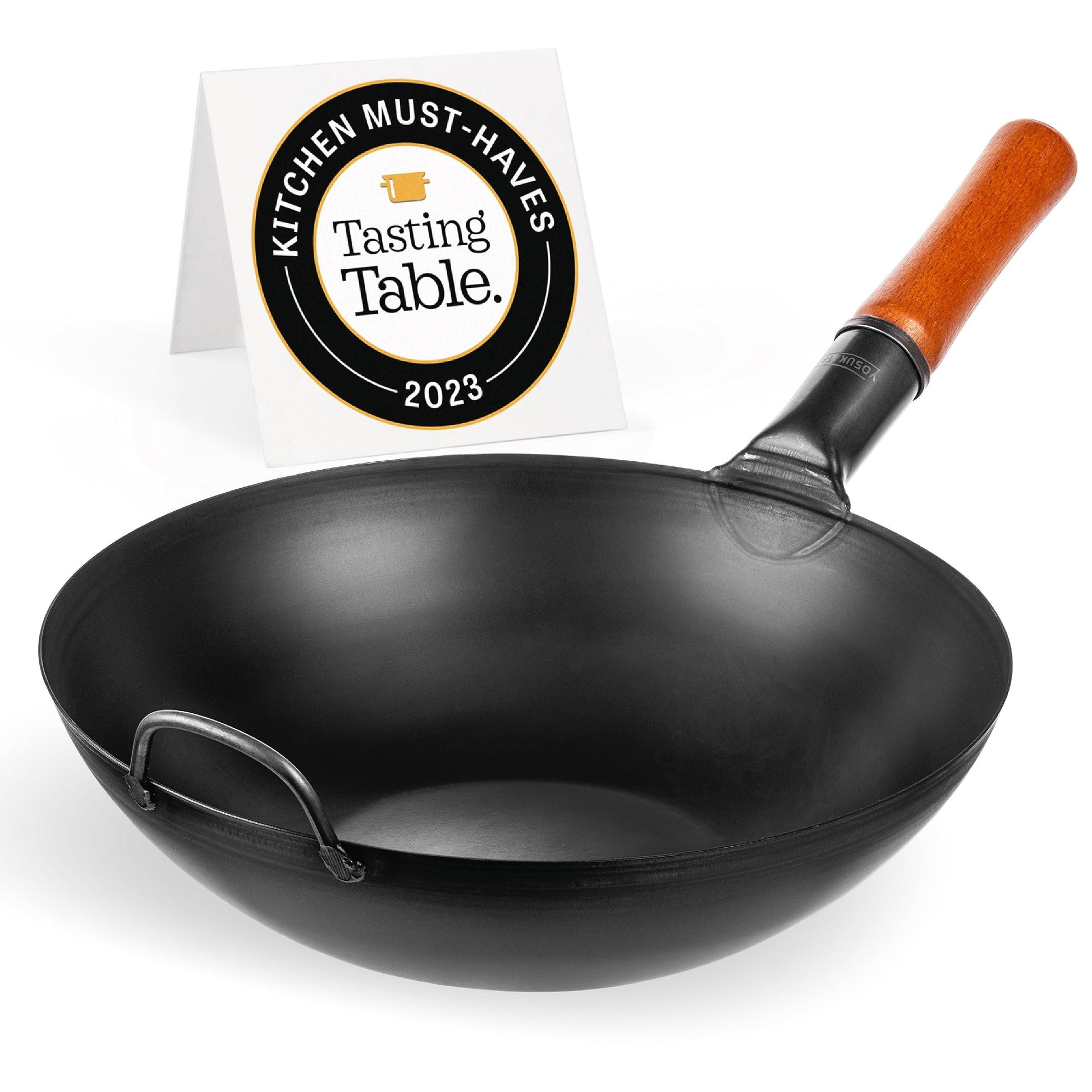 YOSUKATA Carbon Steel Wok Pan – 13,5 “ Stir Fry Pans - Chinese Wok with Flat Bottom Pow Wok - Traditional Japanese Woks - Black Carbon Steel - CookCave