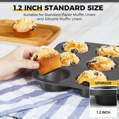 HONGBAKE Muffin Pan for Baking, Nonstick Cupcake Tin 12 Cup, 2 Pack Cup Cake Tray, Premium Cheesecake Pans, Dishwasher Safe - Dark Grey - CookCave