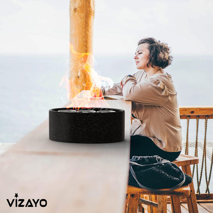 Vizayo Tabletop Fire Pit for Patio - 14.2 x 10.2 inch Indoor Outdoor Table Top Firepit Bowl - Use Gel Fuel Cans, Bioethanol or Isopropyl Alcohol - Tabletop Fireplace for Balcony, Patio Decor - Black - CookCave