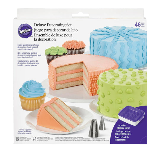 Wilton Cake Decorating Supplies Kit - Decorate Treats with Your Organized Decorating Tool Set, Disposable Pastry Bags, Stainless Steel Icing Tips and Spatula, 46-Piece - CookCave