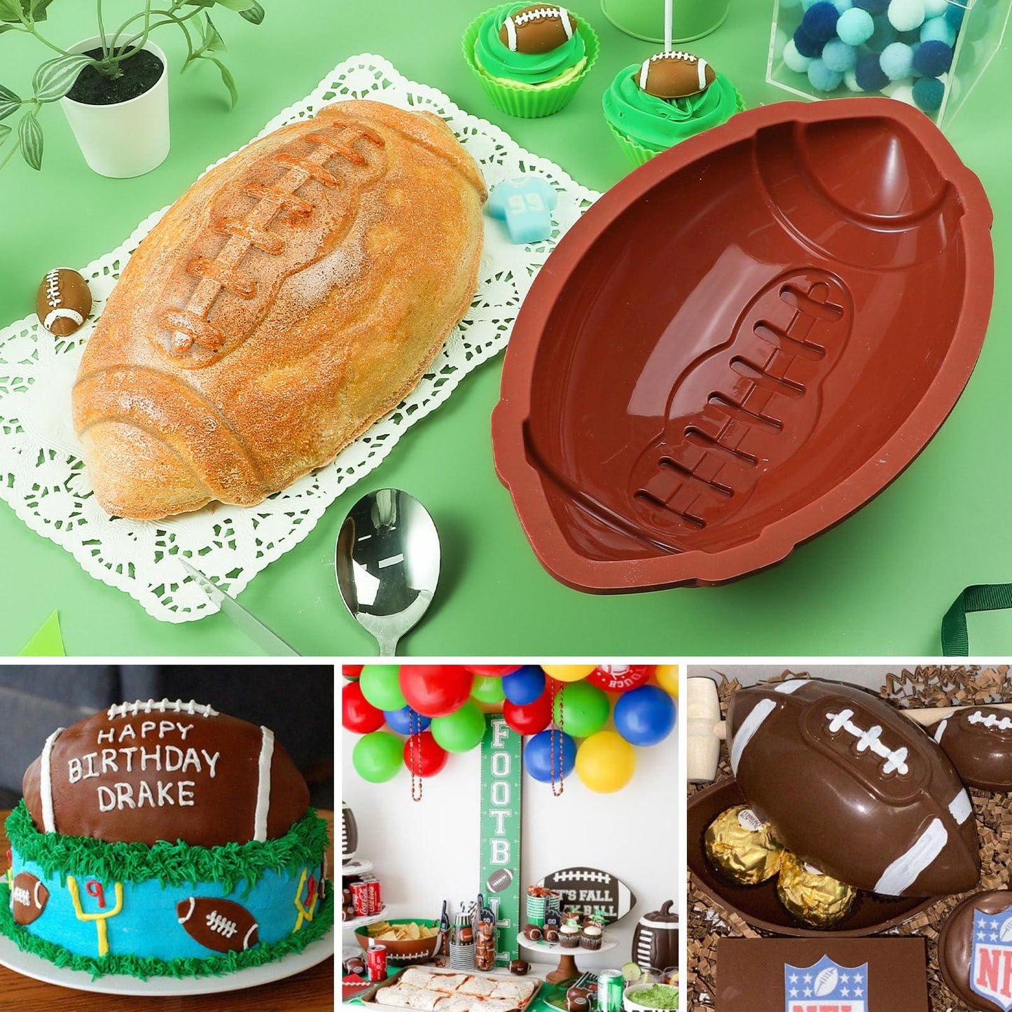 Webake Football Cake Pan 11 Inch Nonstick Football Shaped Silicone Mold for Baking, 3D Breakable Chocolate Mold, Sports-Themed Party - CookCave