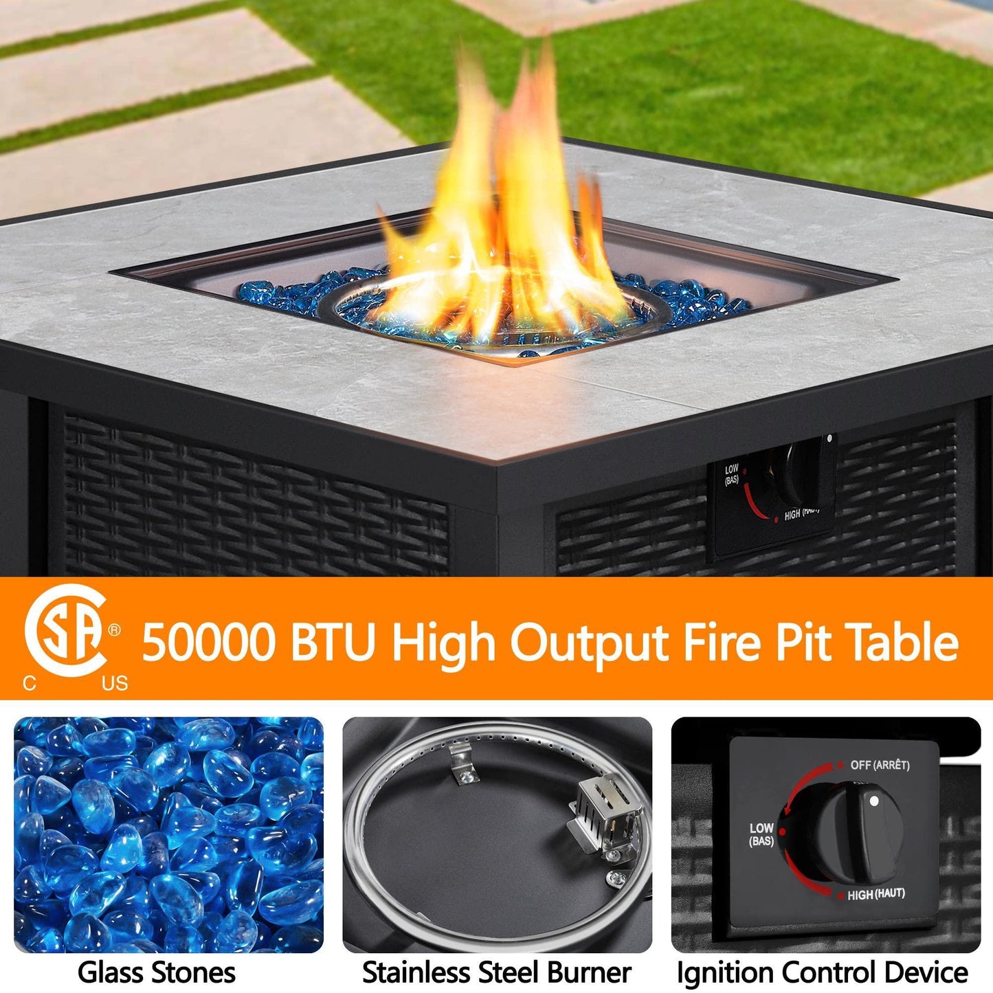 Yaheetech Fire Pit Table 30in Propane Fire Pit 50,000 BTU Square Gas Fire Pit with Ceramic Tabletop and Blue Fire Glass for Outdoor/Patio/Garden - CookCave