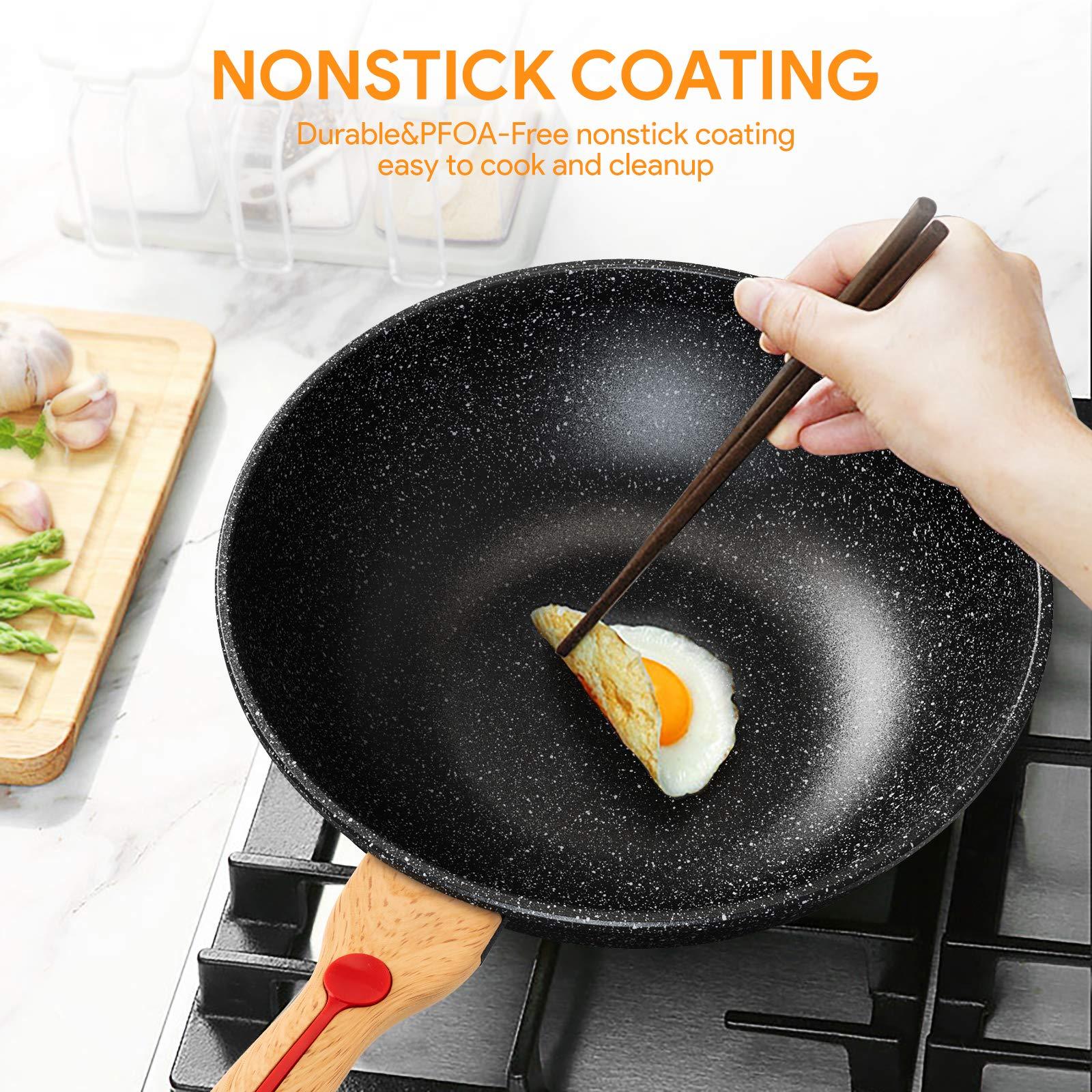 ITSMILLERS Chinese Wok Die-Casting Nonstick Wok Scratch Resistant with Lid and Spatula, PFOA-Free,Dishwasher Safe & Induction Bottom 12.5 Inch,6L - CookCave