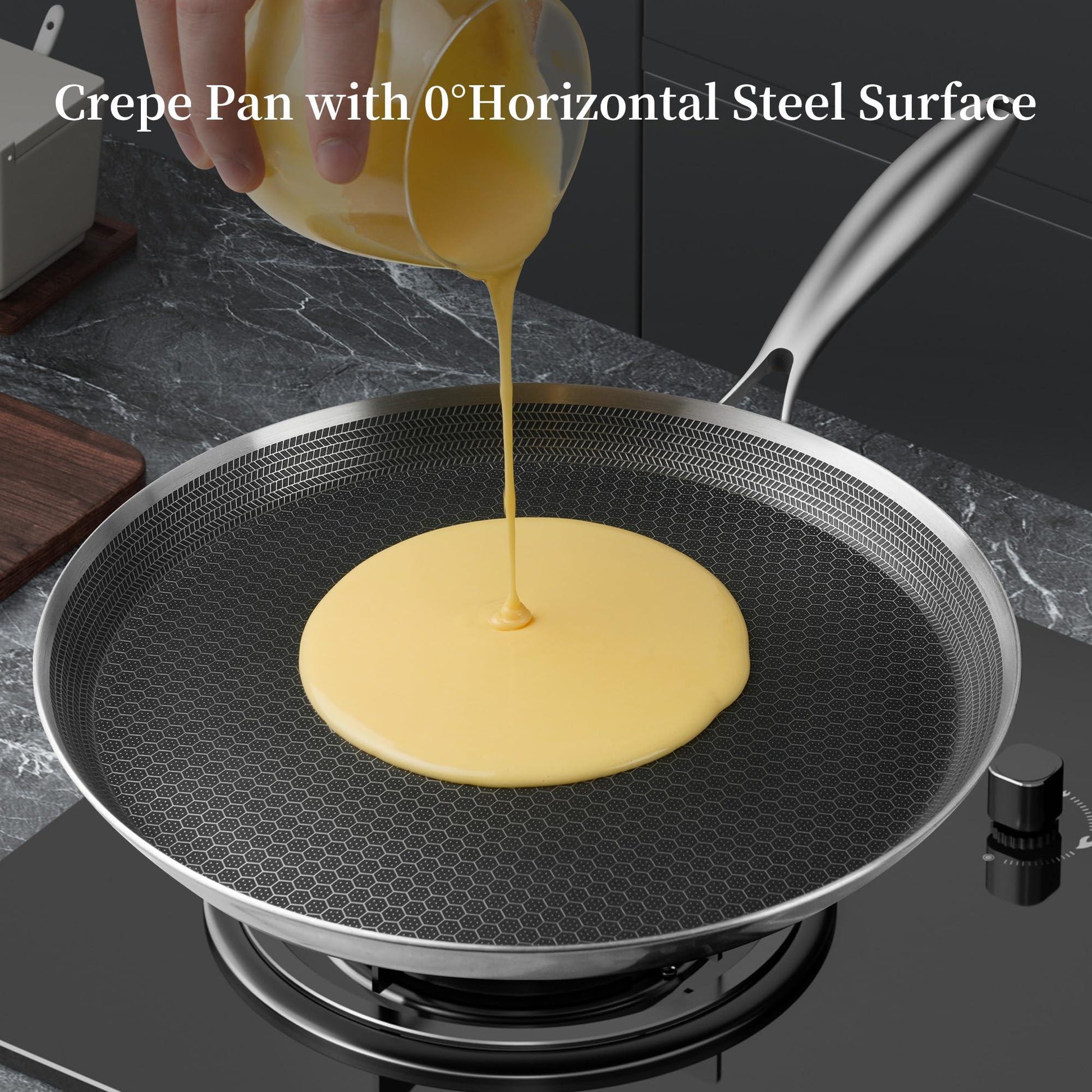 Nonstick Crepe Pan 11 inch Stainless Steel Crepe Pan Honeycomb Coating Flat Skillet Tawa Dosa Tortilla Pan PFOA-Free,Omelet Pan with All Stove Tops Available, Induction Compatible - CookCave