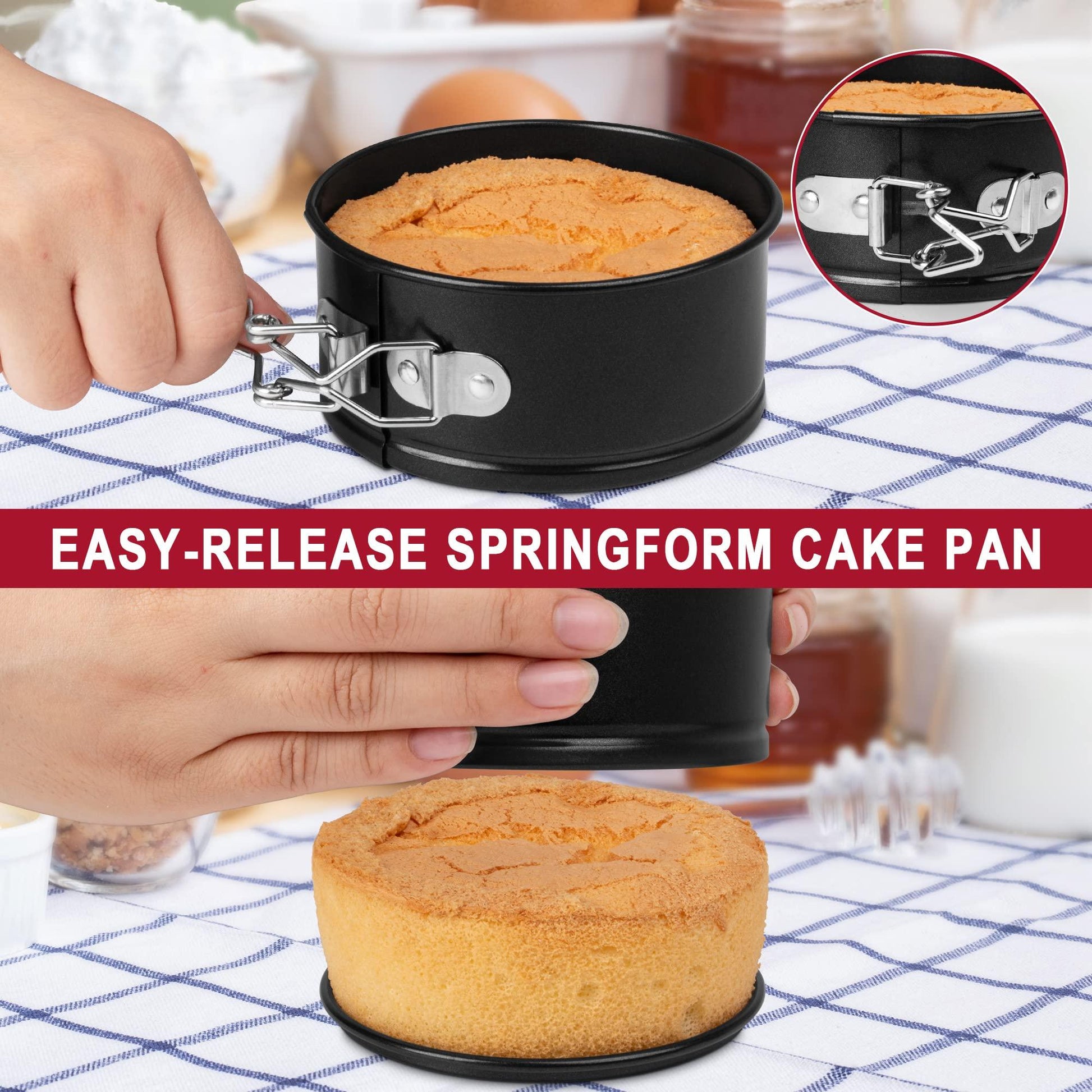 Springform Cake Pan 4 Inch Nonstick Spring Form Pans for Cake Pop Sticks,Quiche or Cookie Sheets,Baking Supplies Cake Decorating kit Cupcake Mold Cheesecake Bread Baking Pan Set - CookCave