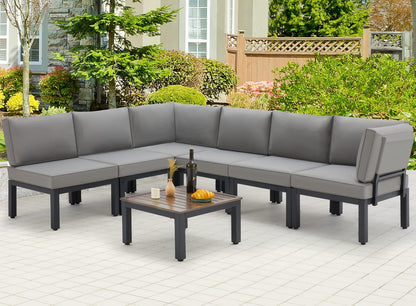 AECOJOY Outdoor Patio Furniture Set, Metal Patio Sectional Conversation Sofa, Black Wrought Iron Outdoor Furniture Sets Clearance with Grey Cushions - CookCave