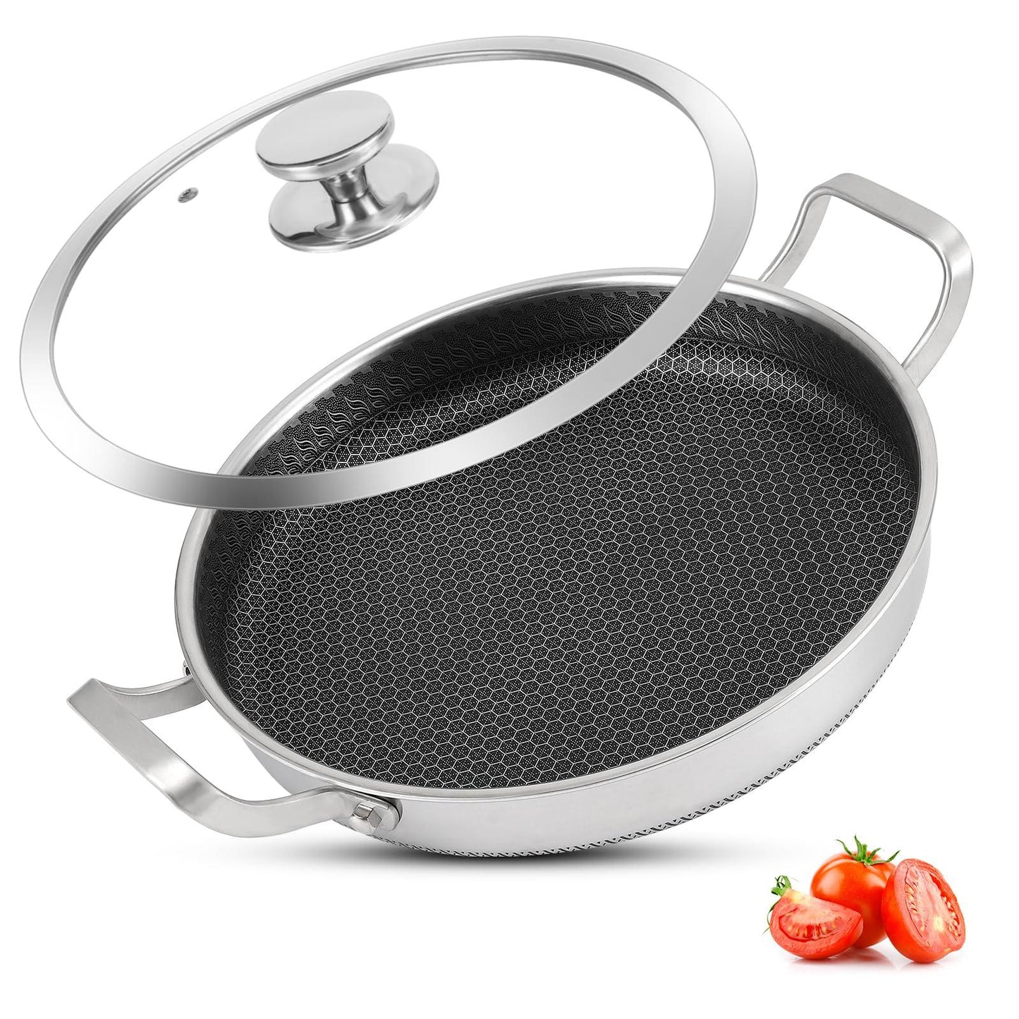 Vegoran Stainless Steel Pan With Cooking Lid,13 Inch Non Stick Frying Pans, PFOA Free, Dishwasher and Oven Safe Cooking Fry Pans (13 INCH PAN) - CookCave