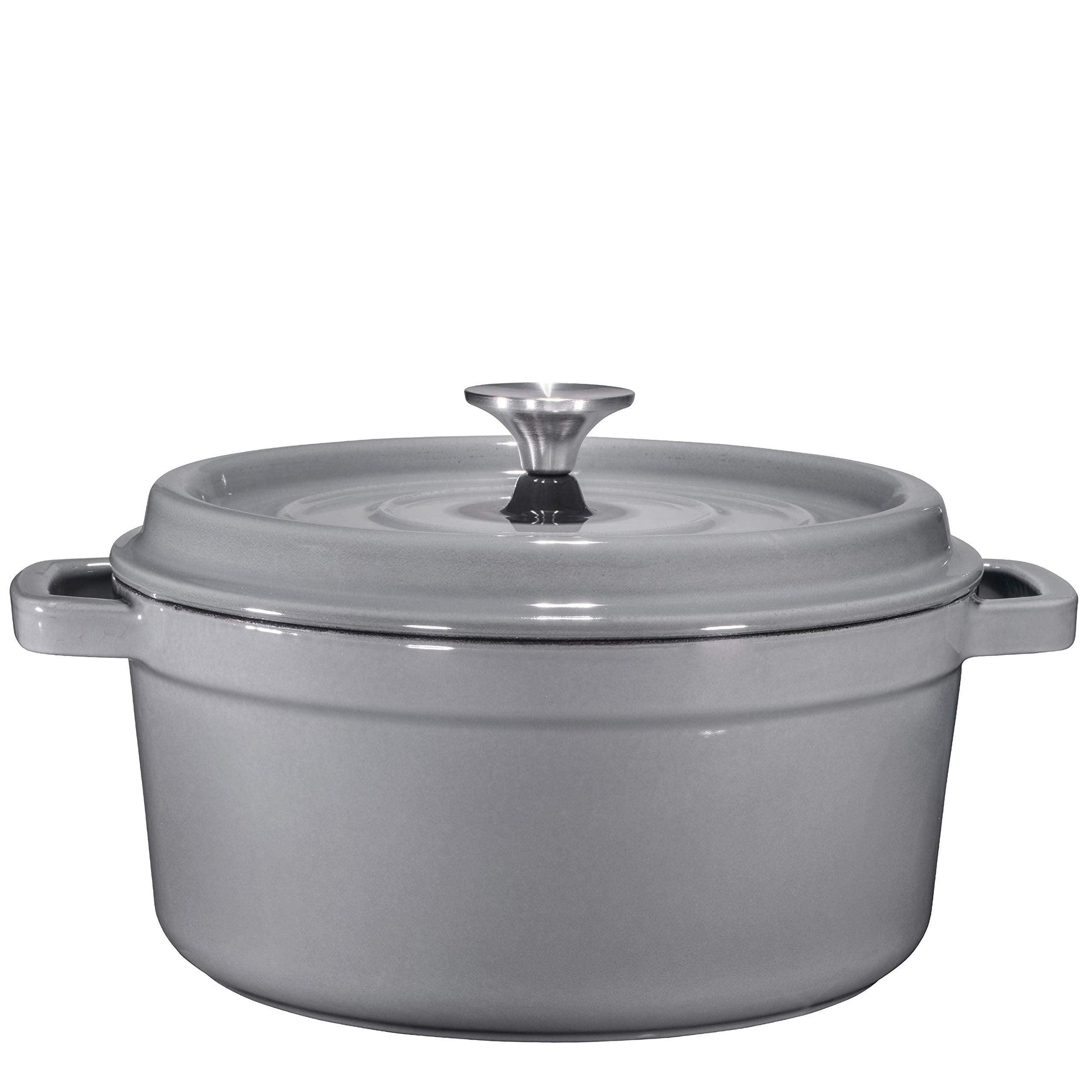 Bruntmor Pre-Seasoned 6.5 qt Enameled Cast Iron Round Dutch Oven, 6.5 Quart Dutch Oven Pot With Lid And Handle, Heavy Duty Casserole Dish, Hand Wash Only, Grey - CookCave