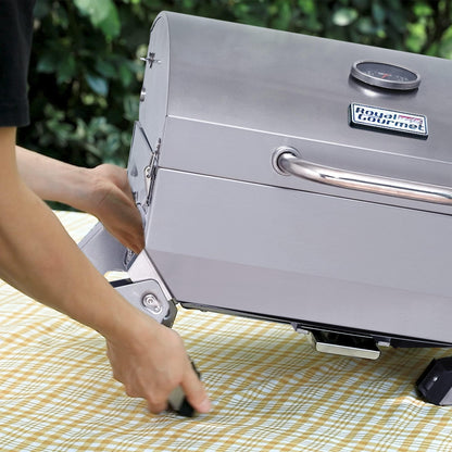 Royal Gourmet GT1001 Stainless Steel Portable Grill, 10000 BTU BBQ Tabletop Gas Grill with Folding Legs and Lockable Lid, Outdoor Camping, Deck and Tailgating, Silver - CookCave