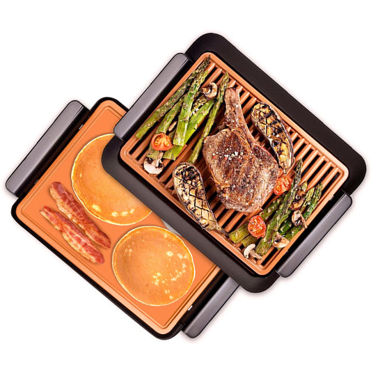 Gotham Steel Smokeless Indoor Grill with Ceramic Coating & Adjustable Heating, Electric Removable Grill/Griddle Plate, Nonstick, Healthy & Toxin Free - CookCave