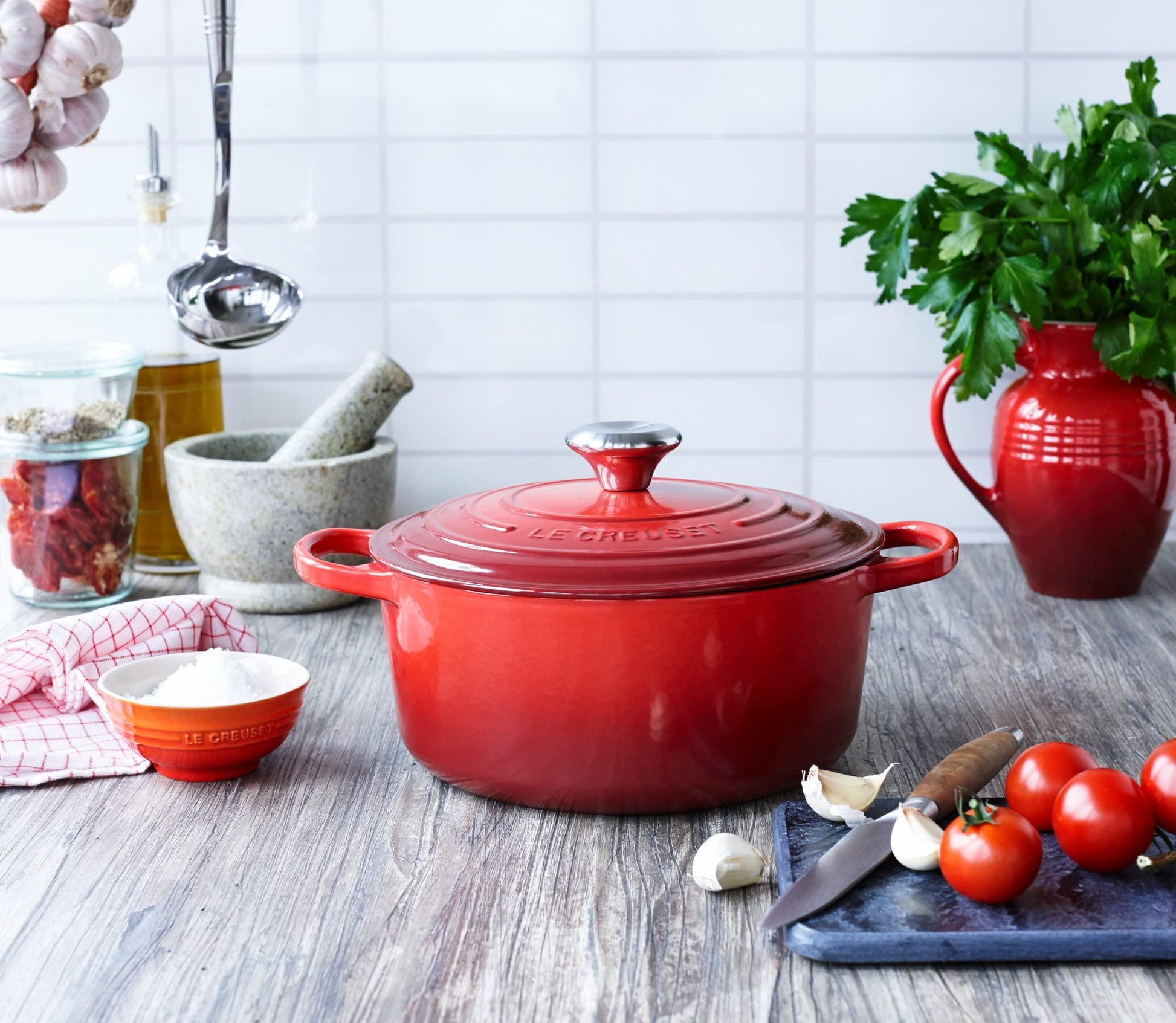 Le Creuset Enameled Cast Iron Signature Round Dutch Oven, 7.25 qt., Cerise - CookCave