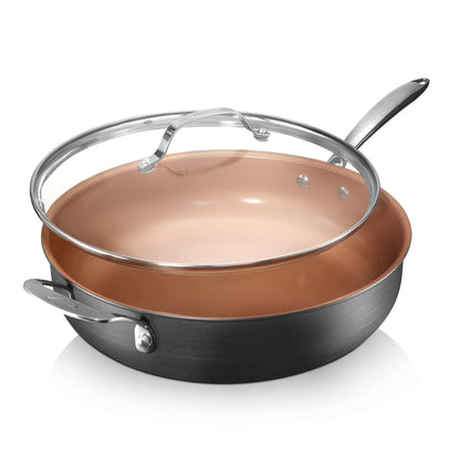 5.5 Quart Gotham Steel Ceramic Nonstick Sauté Pan with Glass Lid - Stovetop & Oven Safe - CookCave