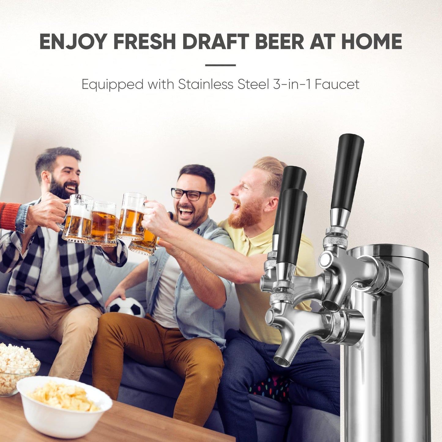 ICEJUNGLE 3 Taps Kegerator, Built-in Stainless Steel Kegerator Beer Dispenser, Freestanding Kegerator for Bar,Party, 3 Taps Stainless Steel Kegerator for Drink & Beer, Kegerator & 32℉-72℉ Temp Control - CookCave