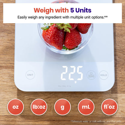 Etekcity Food Kitchen Scale, 22lb Digital Weight Scale Grams and Ounces Rechargeable Waterproof Tool for Weight Loss, Cooking, Baking, Meat, Bread, Large 0.05oz/1g Accuracy - CookCave