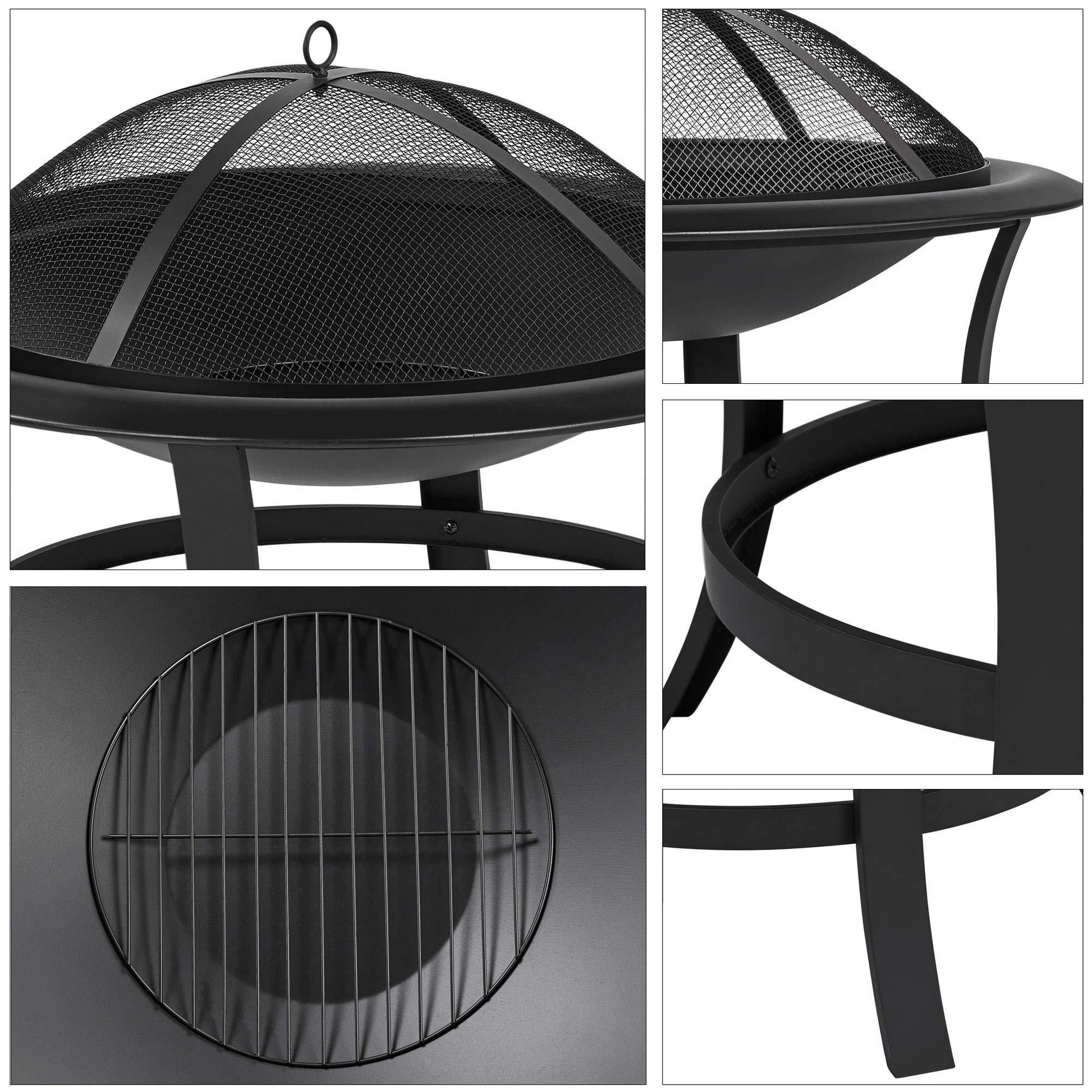 Yaheetech Fire Pits 29in Fire Pit for Outside Round Wood Burning Burning Firepits Fire Bowl with Spark Screen for BBQ Backyard Patio Camping, Black - CookCave