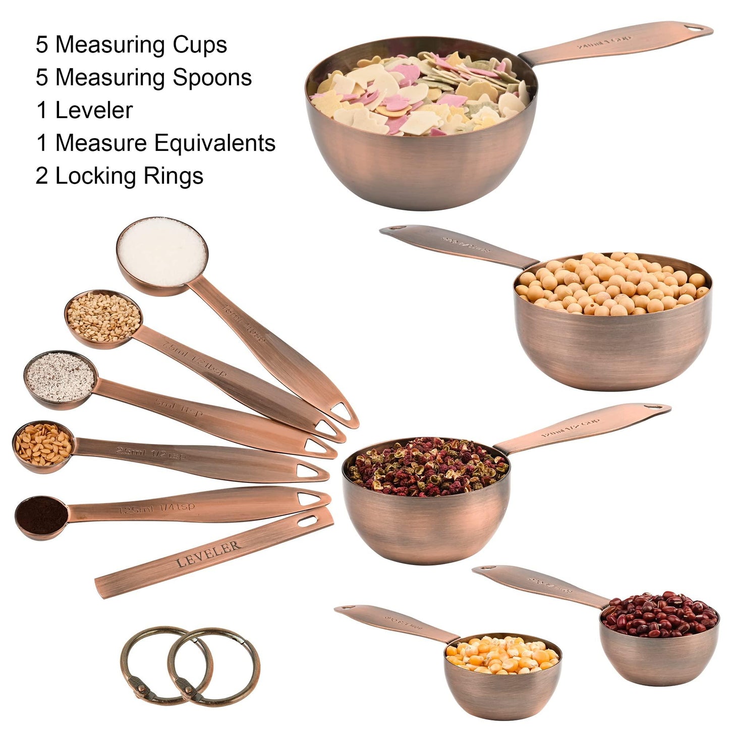 Smithcraft Measuring Cups and Spoons Set, 12 Pieces Measuring Cup Set, Stainless Steel Measuring Cups, Metal Copper Measuring Cups Spoons, Dry Kitchen Measure Cup Spoon & Leveler & Measure Equivalents - CookCave