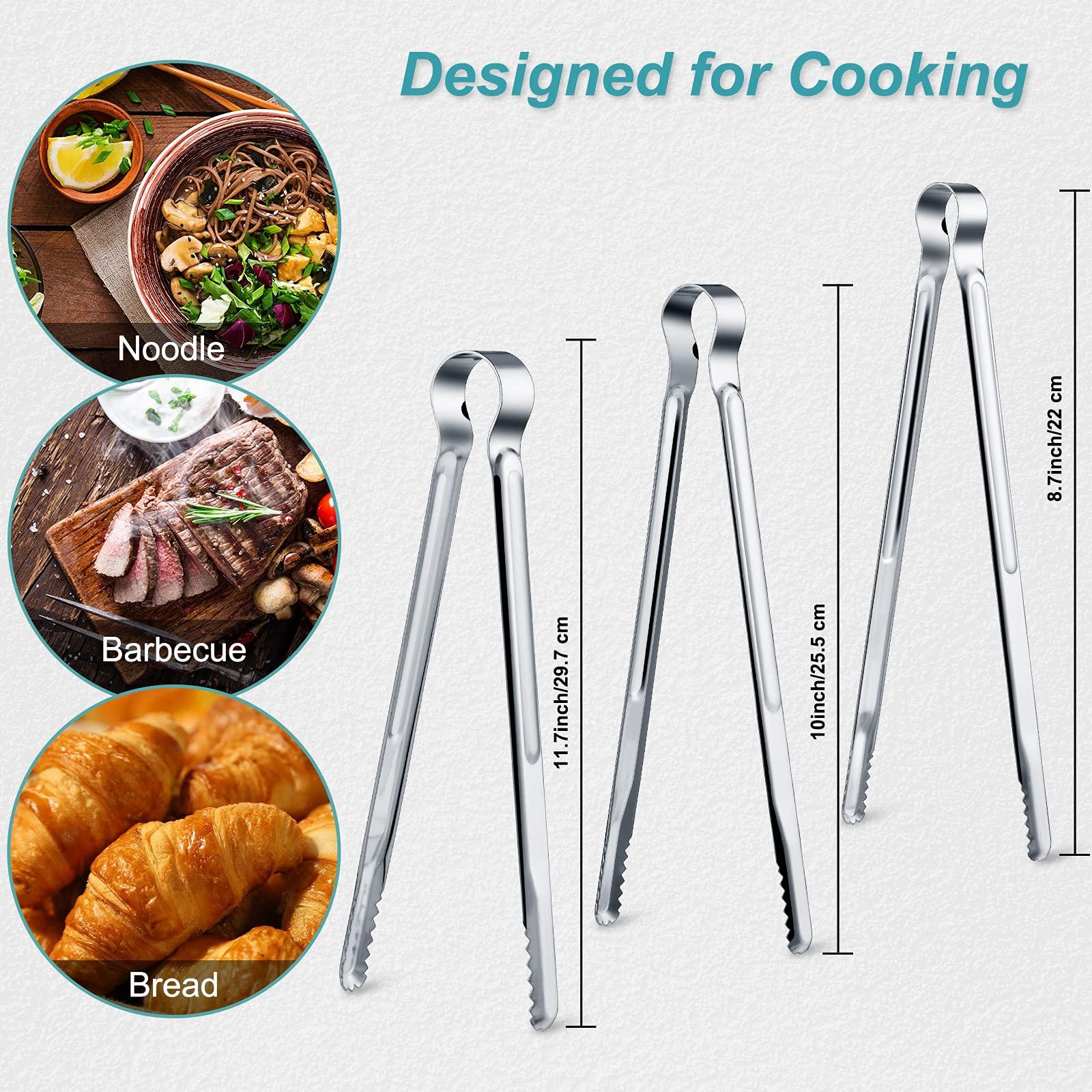 3 Pieces Korean BBQ Tongs Kitchen Stainless Steel Locking Grill Tong Cooking Non Slip Food Metal Tong for Cooking, Serving, Barbecue, Thanksgiving, Halloween, Christmas, 8.7 Inch, 10Inch,11.7Inch - CookCave