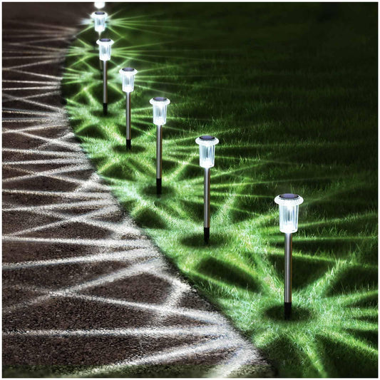 DenicMic Solar Pathway Lights Outdoor 10 Pack LED Waterproof Stainless Steel Garden Stake Lights for Path, Walkway, Driveway, Yard, Patio, Garden Decor (Cold White) - CookCave