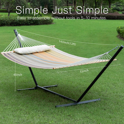 Gafete 55'' Hammock with Stand Included, Waterproof Textilene 2 People Hammocks, 12ft Heavy Duty Steel Stand, for Backyard Patio Outdoor, Max 475lbs Capacity, Quick Dry (Coffee) - CookCave