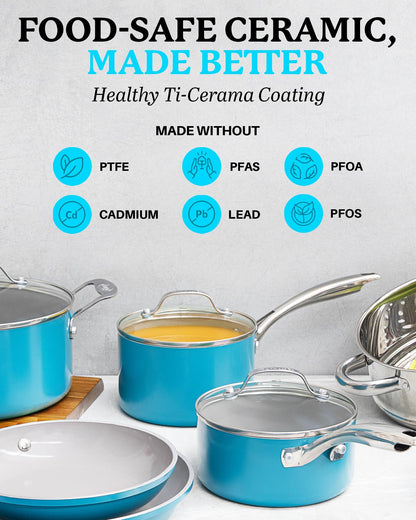 Gotham Steel 20 Piece Pots and Pans Set Nonstick Cookware Set, Pot and Pan Set, Kitchen Cookware Sets, Ceramic Cookware Set, Ceramic Pots and Pans Set, Pot Set, Dishwasher Safe, Aqua Blue - CookCave