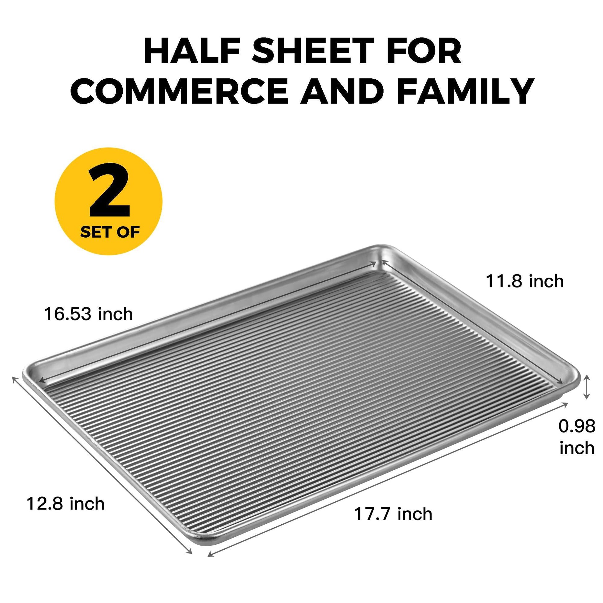 HONGBAKE 2-Pack Natural Aluminum Commercial Half Baking Sheet Pan, Non-Stick Cookie Sheets for Baking with 50 PCS Parchment Paper, 12.8 x 17.7 in, Silver - CookCave