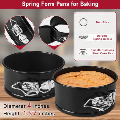 Springform Cake Pan 4 Inch Nonstick Spring Form Pans for Cake Pop Sticks,Quiche or Cookie Sheets,Baking Supplies Cake Decorating kit Cupcake Mold Cheesecake Bread Baking Pan Set - CookCave