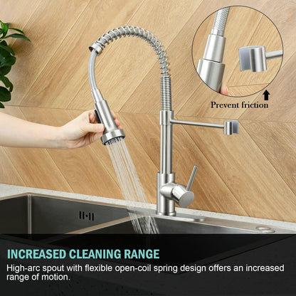 HGN Kitchen Faucet with Pull Down Sprayer,Commercial Single Handle Kitchen Sink Faucets for Farmhouse Camper Laundry Utility Rv Wet Bar Sinks Brushed Nickel - CookCave