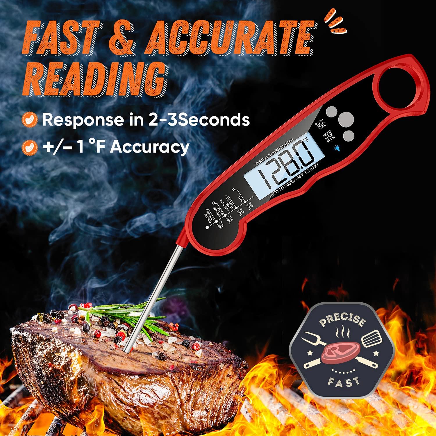Instant Read Meat Thermometer for Grill and Cooking, Fast & Precise Digital Food Thermometer with Backlight, Magnet, Calibration, and Foldable Probe for Kitchen, Outdoor Grilling and BBQ!… - CookCave