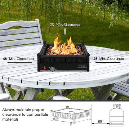 Tangkula Portable Tabletop Propane Fire Pit, Patiojoy 40,000 BTU Table Top Fireplace with Simple Ignition System, Adjustable Flame, Square Propane Firepit Bowl for Outdoors, Fit 2” Umbrella Hole Table - CookCave