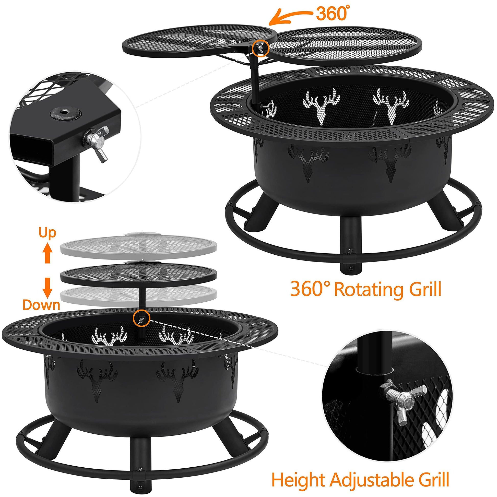 Yaheetech 32in Fire Pit Outdoor Wood Burning Firepits Outdoor Fireplace with 18.5 Inch Swivel Cooking Grill Grate & Poker Fire Bowl for Camping, Backyard, BBQ, Garden, Bonfire - CookCave