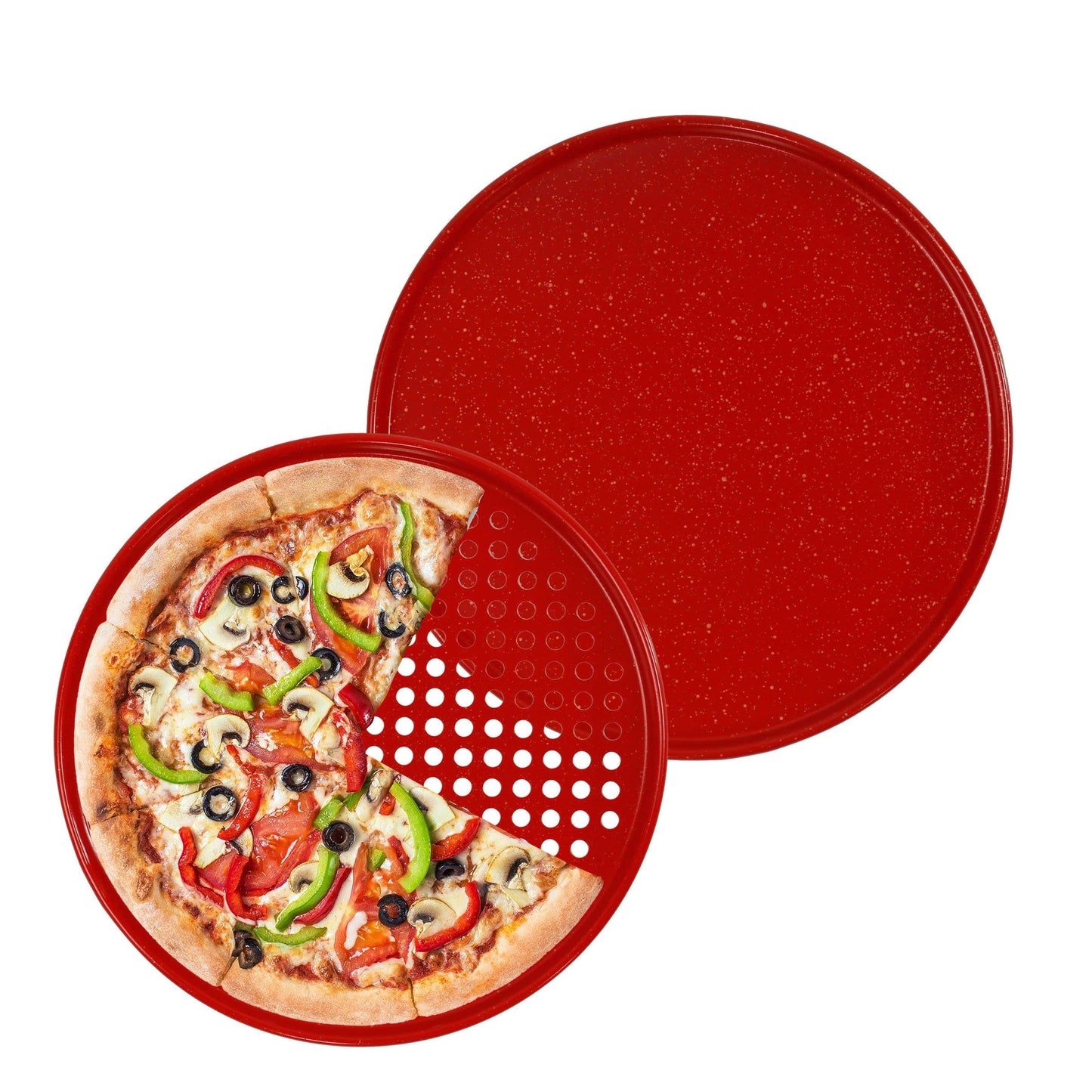 casaWare 2pc Ultimate Pizza Pan Set, (1) Ceramic Coated NonStick 12-inch Pizza Pan, (1) 12-inch Ceramic Coated NonStick Perforated Pizza Pan (Red Granite) - CookCave