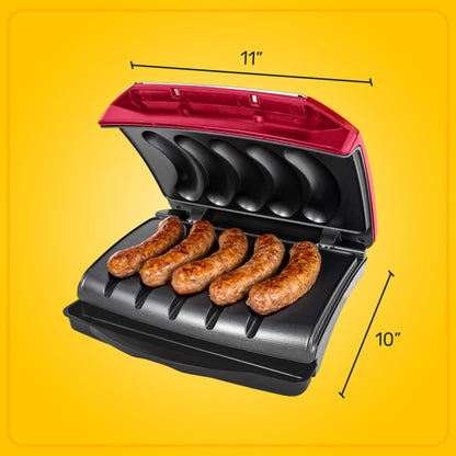 Nostalgia Game Day Sausage and Brat 5 Link Electric Grill with Oil Drip Tray, Carry Handle, and Cord Storage, Cooks Beef, Turkey, Chicken, Veggie Sausages, or Hot Dogs - CookCave