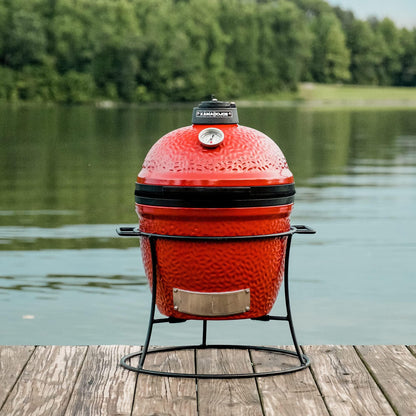 Kamado Joe KJ13RH Joe Jr. 13.5 inch Portable Charcoal Grill with Cast Iron Cart and Heat Deflectors, Blaze Red - CookCave