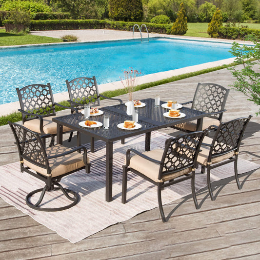 Domi 7 Pieces Patio Dining Sets All-Weather Metal Outdoor Modern Dining Sets with Table for Lawn Garden Backyard Deck with Cushions-Beige - CookCave