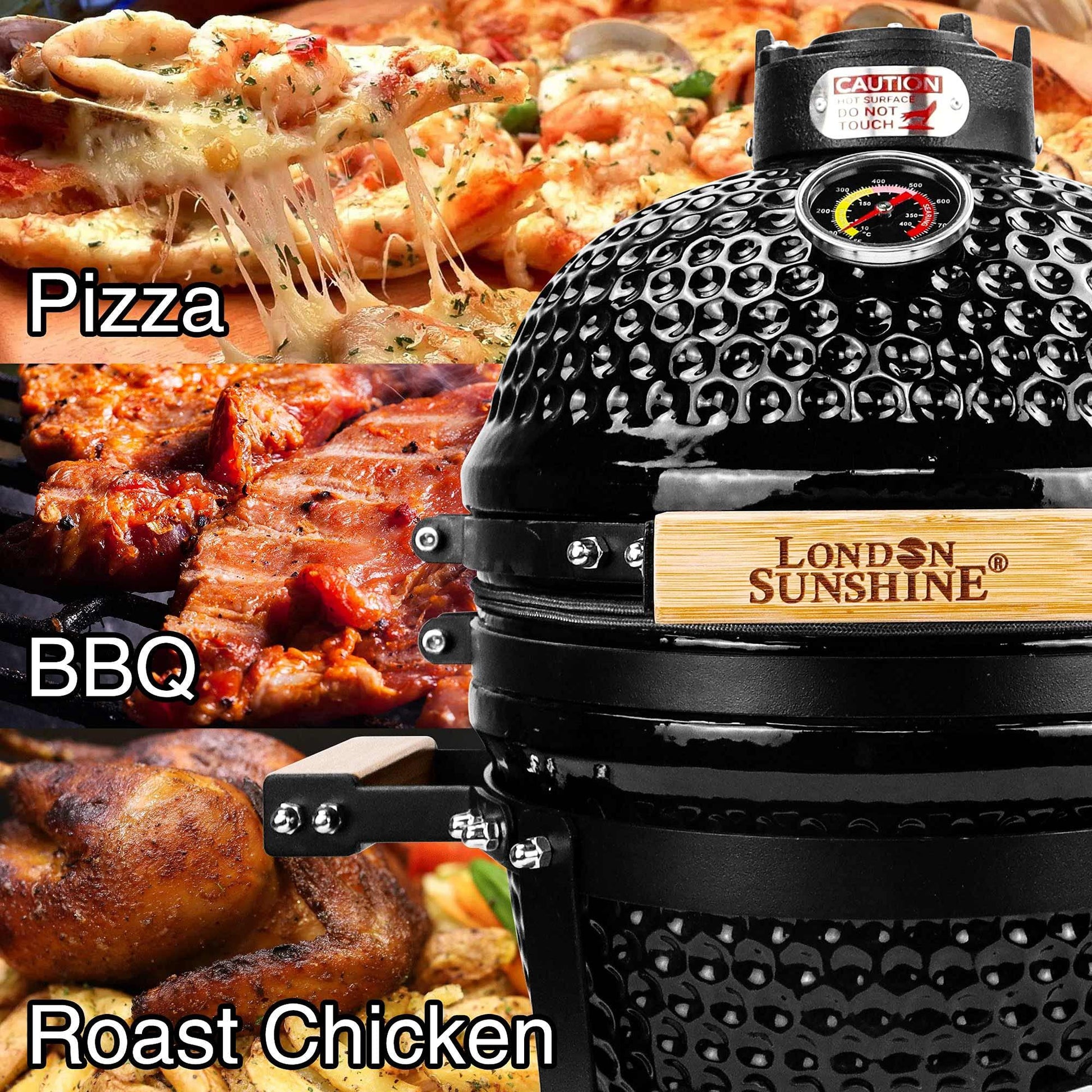 London Sunshine Ceramic BBQ Charcoal Kamado Grill 13 inch Portable Tabletop BBQ Grill Black - CookCave