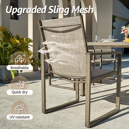 NATURAL EXPRESSIONS 7 Pieces Patio Dining Set Outdoor Furniture,70’’ Dining Table and 6 Sling Chairs with 1.65'' Umbrella Hole for Backyard Garden Poolside Porch - CookCave