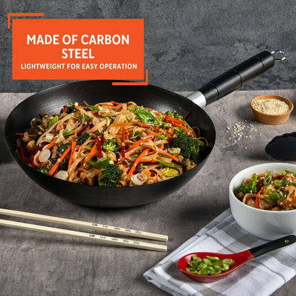 IMUSA USA 9.5" Traditional Carbon Steel Nonstick Coated Wok with Bakelite Handle - CookCave