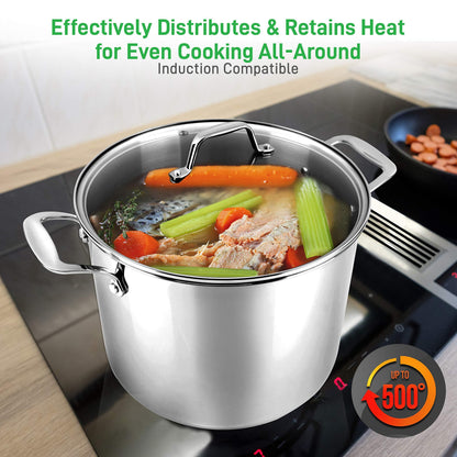 NutriChef Stainless Steel Stock Pot-18/8 Food Grade Heavy Duty Induction-Large, Stew, Simmering, Soup See Through Lid, Dishwasher Safe NCSP16, 15 Quart Pot - CookCave