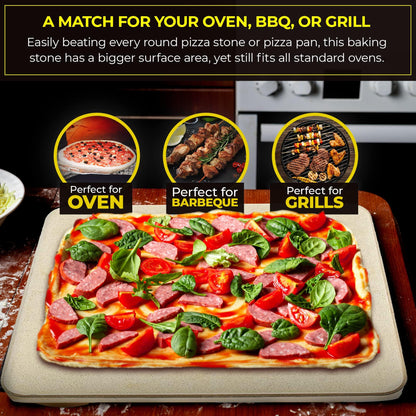 Pizza Stone - Baking Stone. SOLIDO Rectangular 14"x16" - Perfect for Oven, BBQ and Grill - CookCave