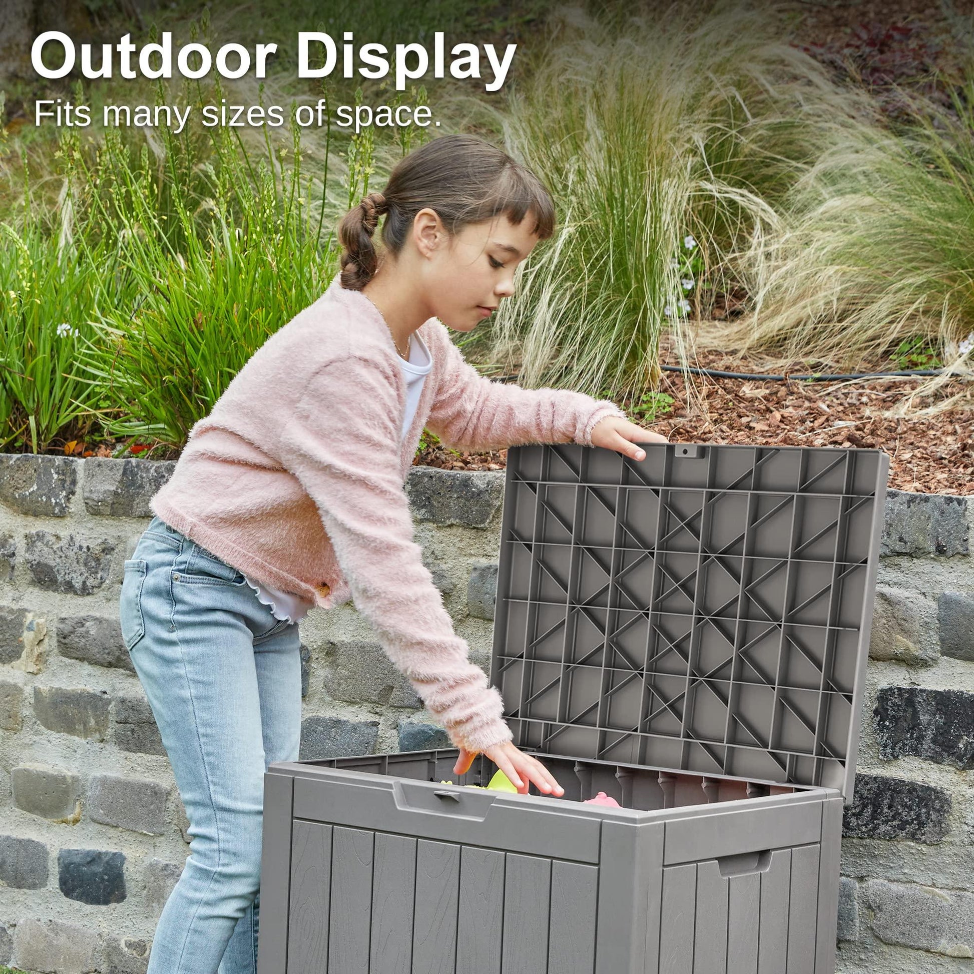 EAST OAK Deck Box, 31 Gallon Indoor and Outdoor Storage Box with Padlock for Patio Cushions, Outdoor Toys, Gardening Tools, Sports Equipment, Waterproof and UV Resistant Resin, Grey - CookCave
