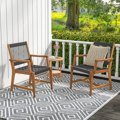 Tangkula Outdoor Acacia Wood Dining Chairs Set of 4, All-Weather Rope Woven Patio Chairs with Armrests, Outdoor Armchairs for Patio, Lawn, Garden, Backyard (2) - CookCave