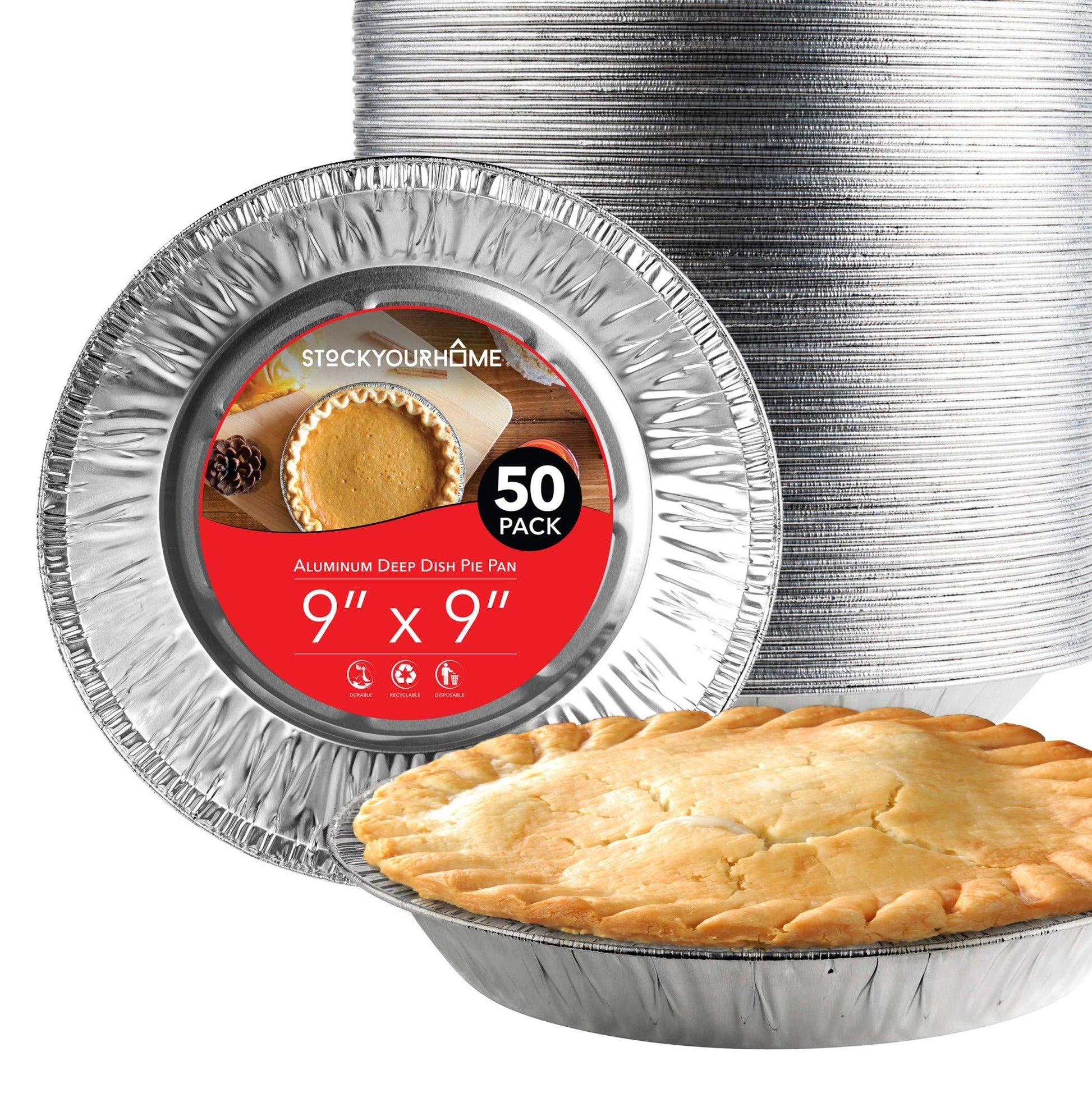Stock Your Home 9 Inch Deep Dish Aluminum Foil Pie Pans (50 Count) - Disposable & Recyclable Large Pie Pan - Pie Plates for Bakeries, Cafes, Restaurants - Durable Large Foil Pans for Extra Pie Filling - CookCave