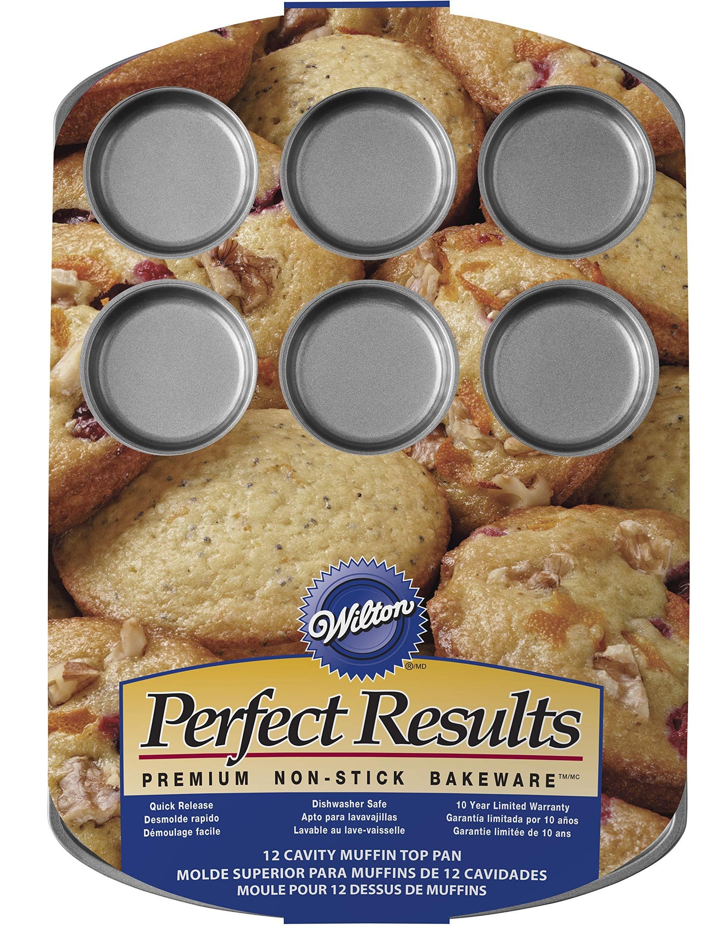 Wilton Perfect Results Premium Non-Stick Bakeware Muffin Top Pan - The Shallow Baking Cups Make Perfect Muffin Tops, Drop Cookies or Whoopie Pie Shells, 12-Cavity, Steel - CookCave