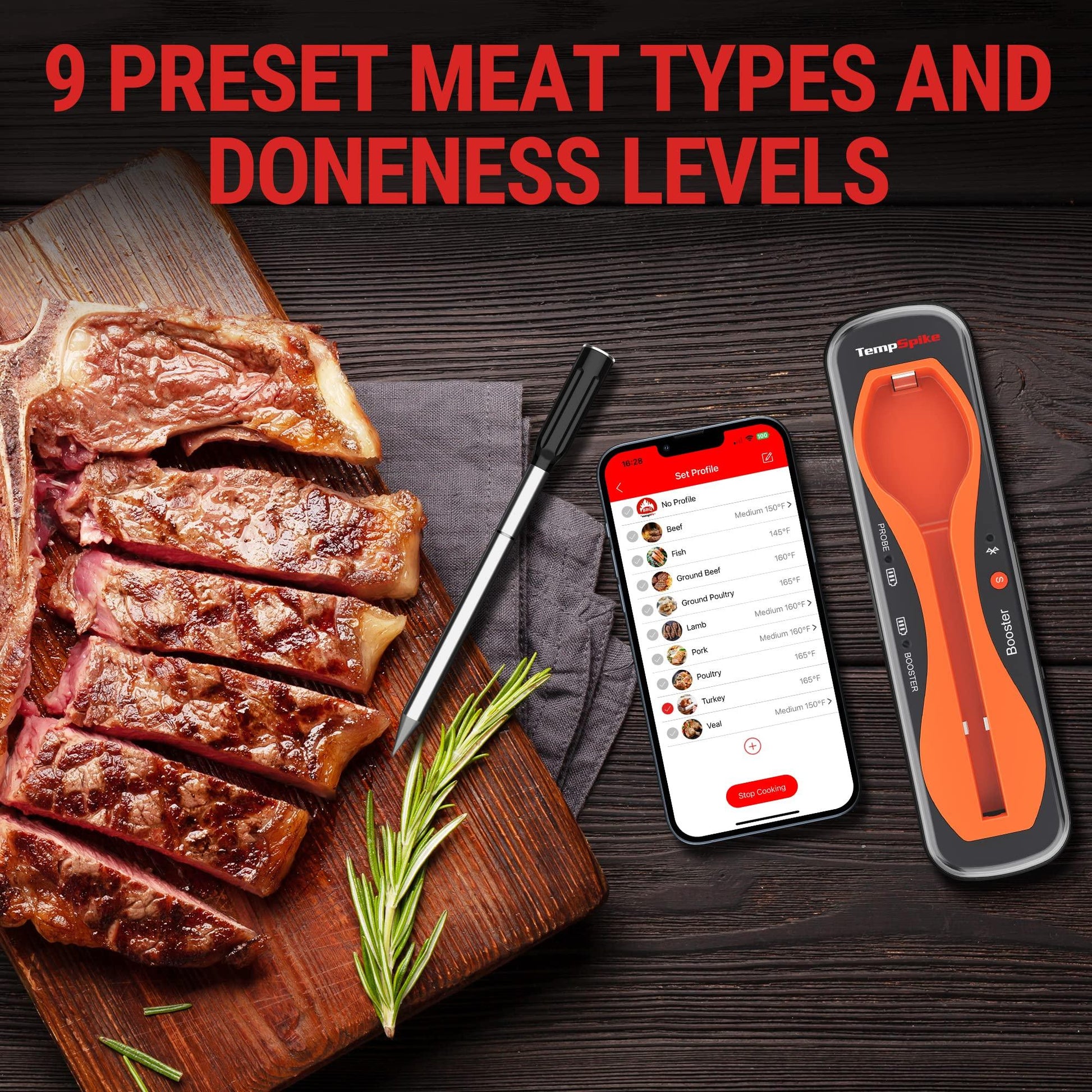 ThermoPro TempSpike 500FT Wireless Meat Thermometer, Bluetooth Meat Thermometer Wireless for Turkey Beef Lamb, Meat Thermometer Digital Wireless for Rotisserie Sous Vide BBQ Oven Smoker Thermometer - CookCave